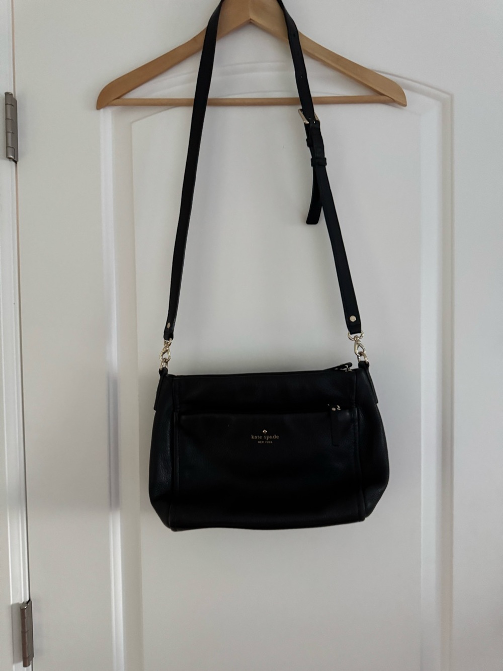 kate spade Black Leather Crossbody with Front Zip Pocket